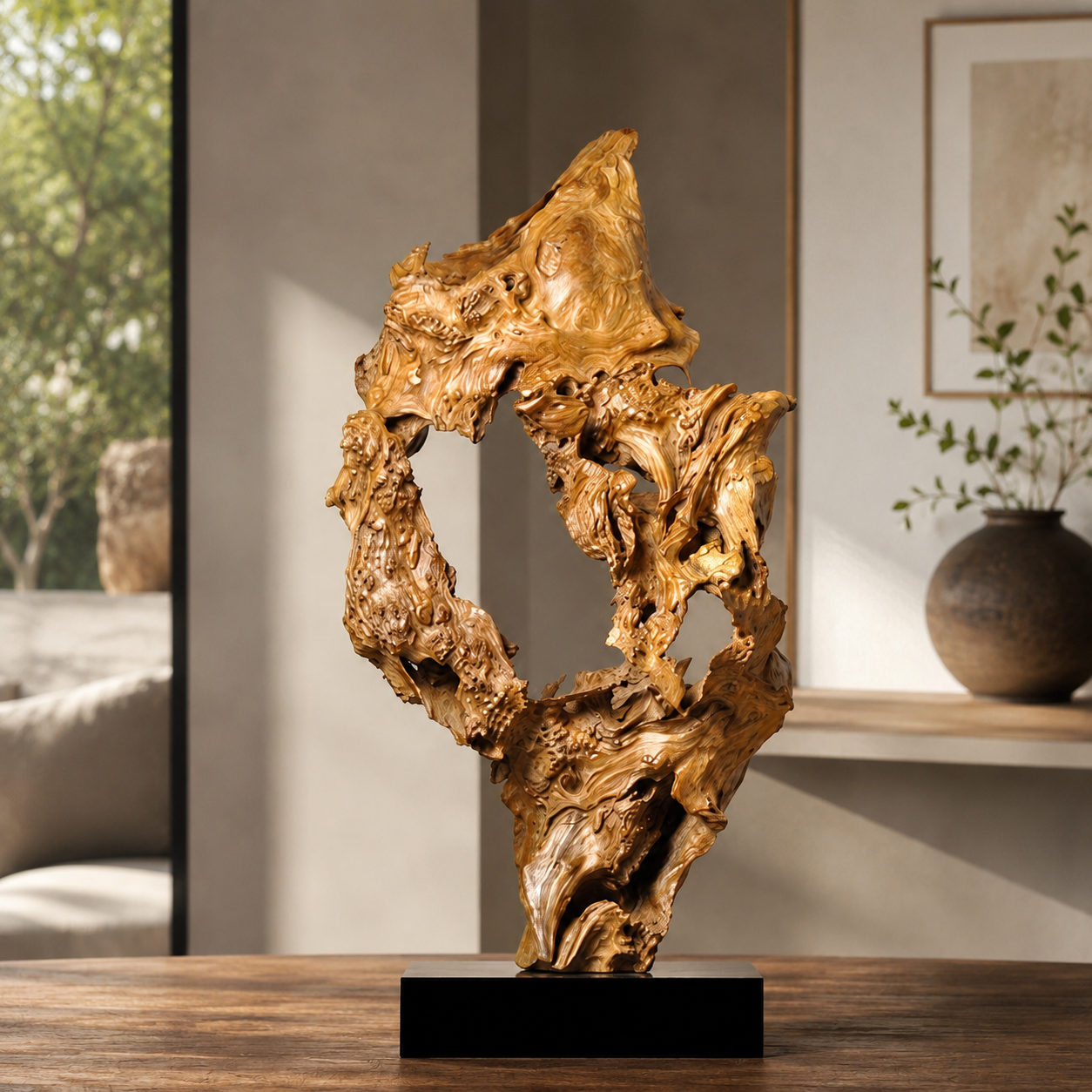 Large Natural Driftwood Sculpture, Abstract Wood Root Carving Art, Organic Wabi Sabi Home Decor, Statement Table Sculpture, Rustic Wood Statue