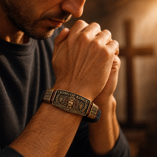 King of Kings Christian Bracelet for Men – Faith-Inspired Braided Wristband Gift