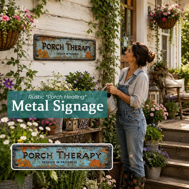 PORCH THERAPY Metal Sign – Vintage Porch Decor for Patio, Garden & Backyard