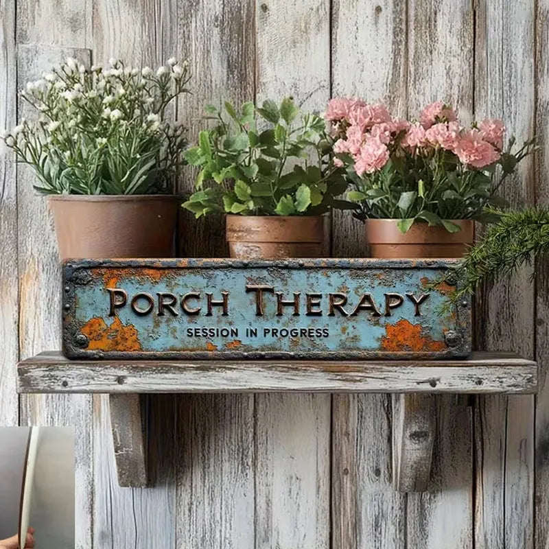 PORCH THERAPY Metal Sign – Vintage Porch Decor for Patio, Garden & Backyard
