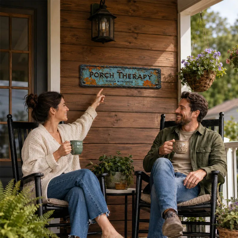 PORCH THERAPY Metal Sign – Vintage Porch Decor for Patio, Garden & Backyard
