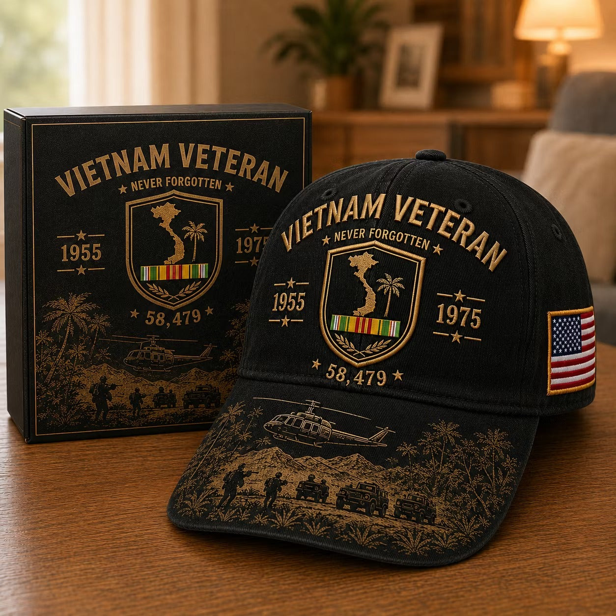 Vietnam Veteran Never Forgotten 1955–1975 Commemorative Cap