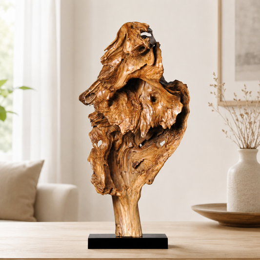 Large Natural Driftwood Sculpture on Black Base, Abstract Root Wood Art, Organic Wabi Sabi Home Decor, Unique Wooden Centerpiece