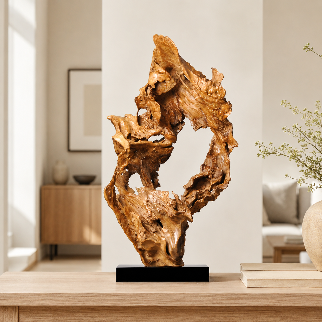 Large Natural Driftwood Sculpture, Abstract Wood Root Carving Art, Organic Wabi Sabi Home Decor, Statement Table Sculpture, Rustic Wood Statue