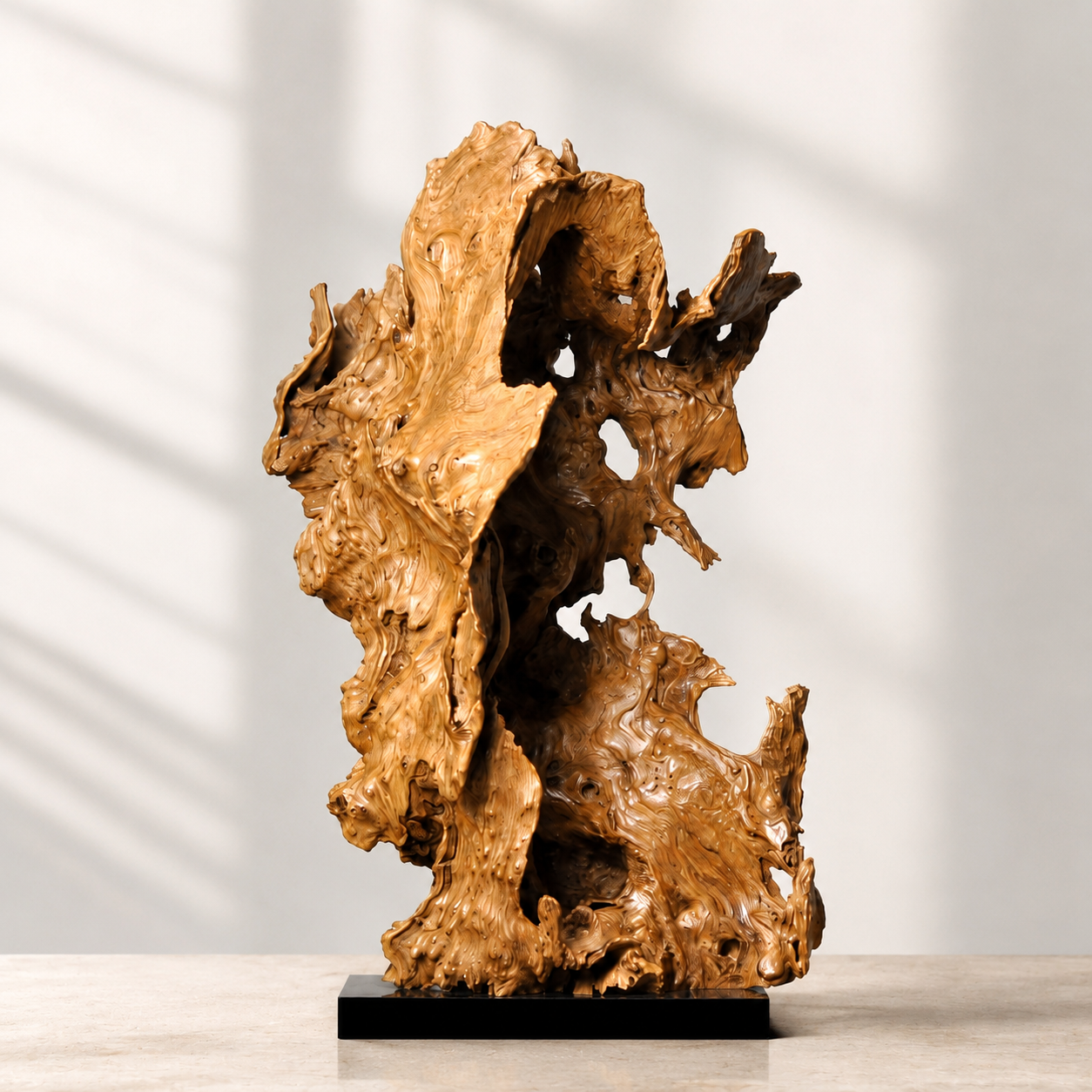 Large Natural Driftwood Sculpture on Black Base, Abstract Wood Root Art, Organic Wabi Sabi Home Decor, Unique Wooden Table Centerpiece