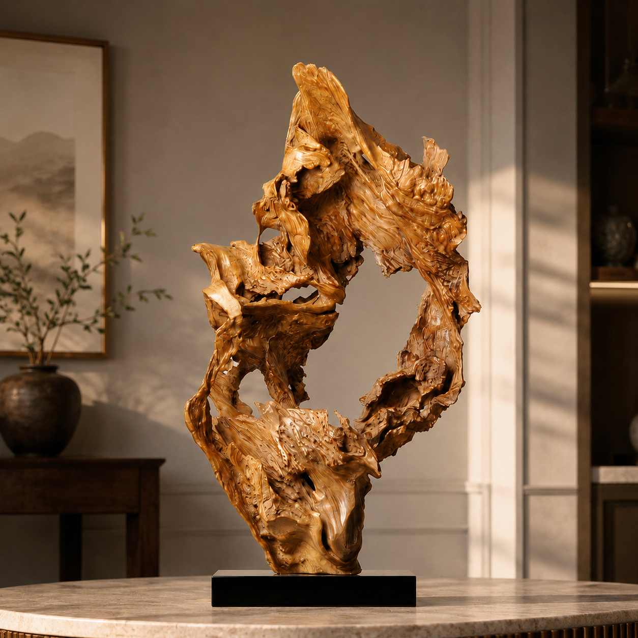 Large Natural Driftwood Sculpture, Abstract Wood Root Carving Art, Organic Wabi Sabi Home Decor, Statement Table Sculpture, Rustic Wood Statue