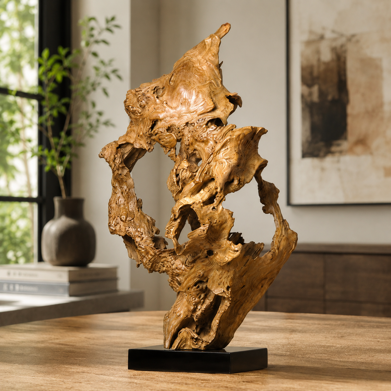 Large Natural Driftwood Sculpture, Abstract Wood Root Carving Art, Organic Wabi Sabi Home Decor, Statement Table Sculpture, Rustic Wood Statue