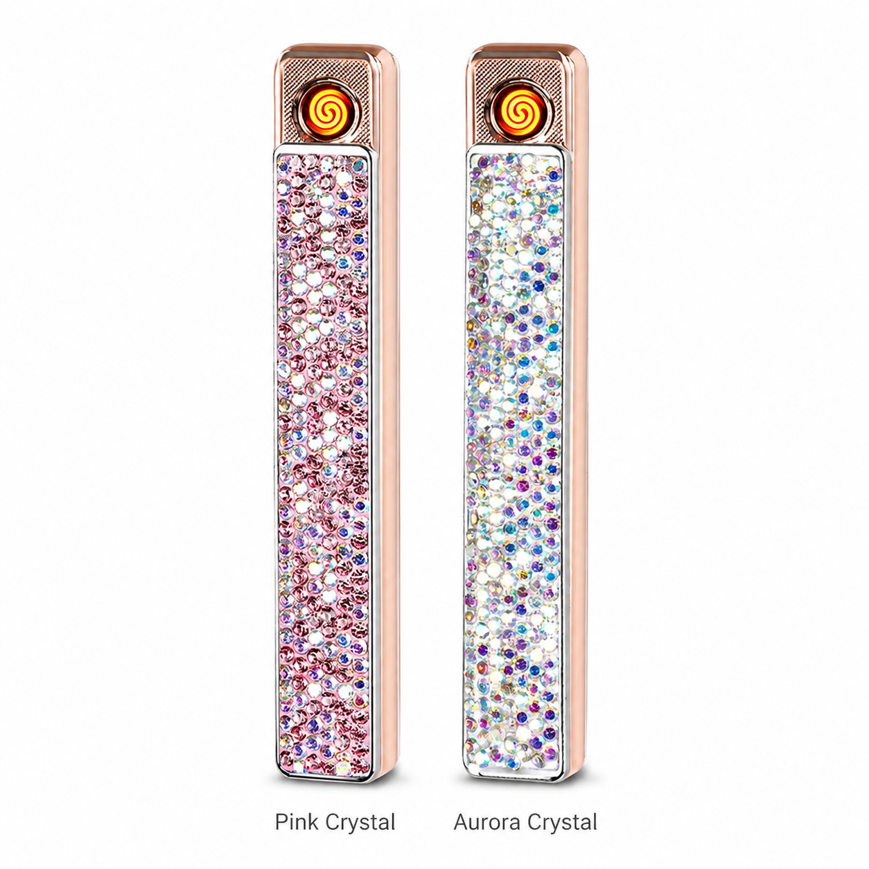 Sparkling Crystal USB-C Rechargeable Electric Lighter – Windproof Flameless Rose Gold Lighter for Women