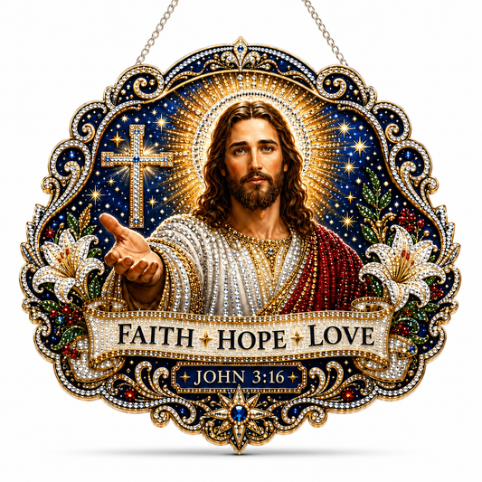Jesus Diamond Art Hanging Ornament Kit – Faith Hope Love John 3:16 Christian Window & Wall Décor