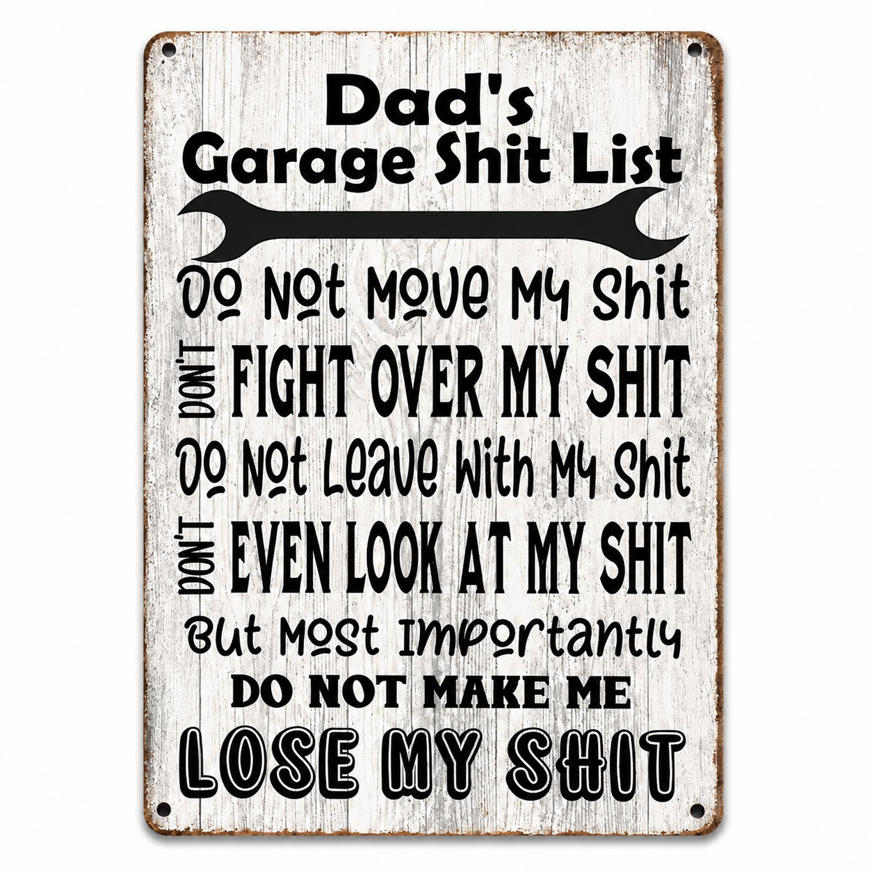 Dad’s Garage Shit List Metal Sign – Funny Garage Wall Decor Gift for Dad, Husband, Grandpa & Man Cave