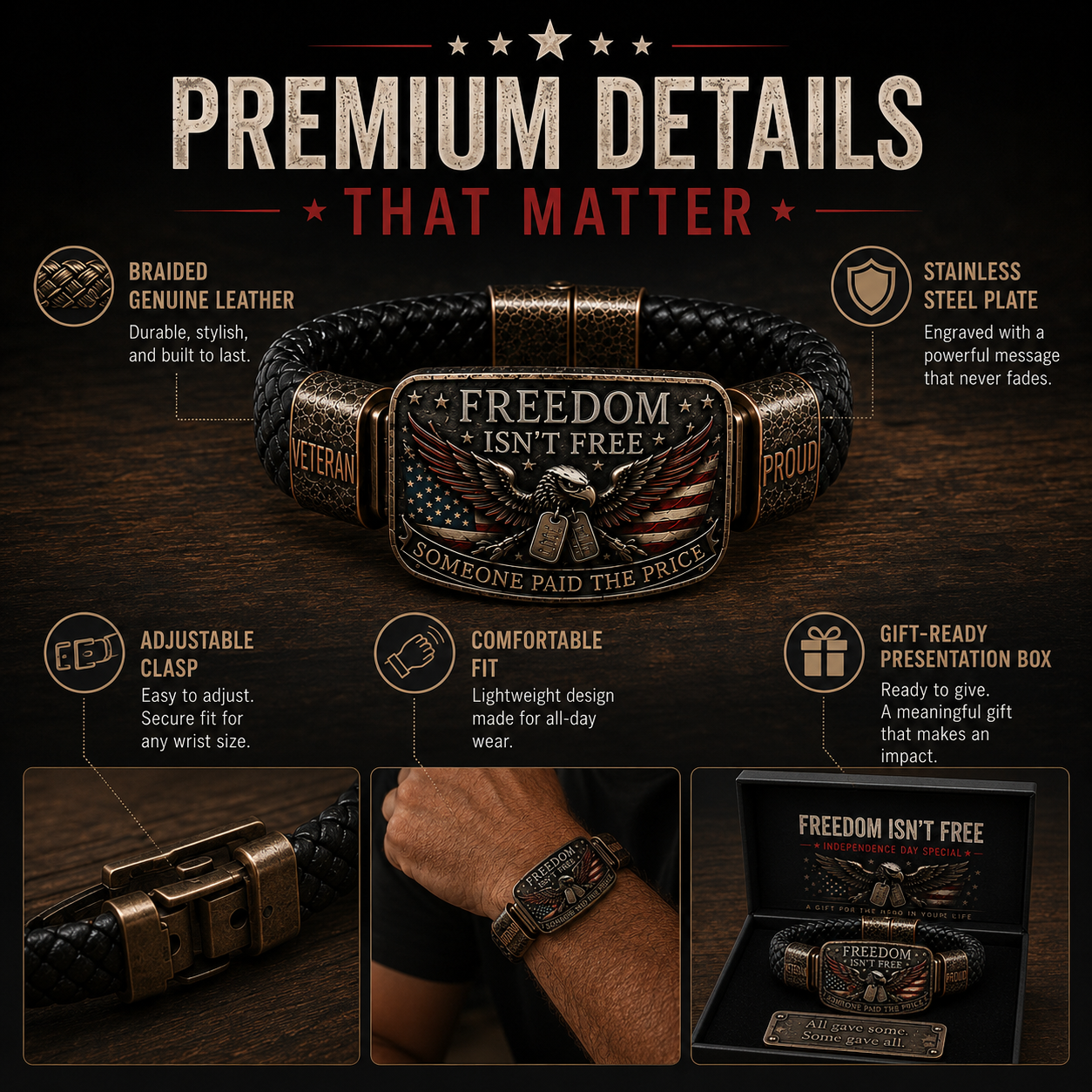 Freedom Isn’t Free Veteran Tribute Bracelet Gift Set
