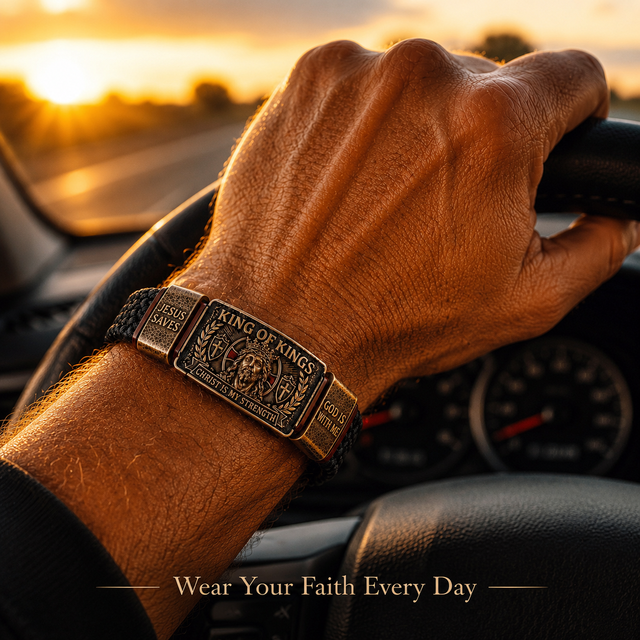 King of Kings Christian Bracelet for Men – Faith-Inspired Braided Wristband Gift
