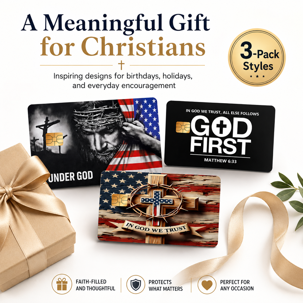 3-Pack Christian Card Cover Stickers – Faith-Inspired Debit & Credit Card Skins