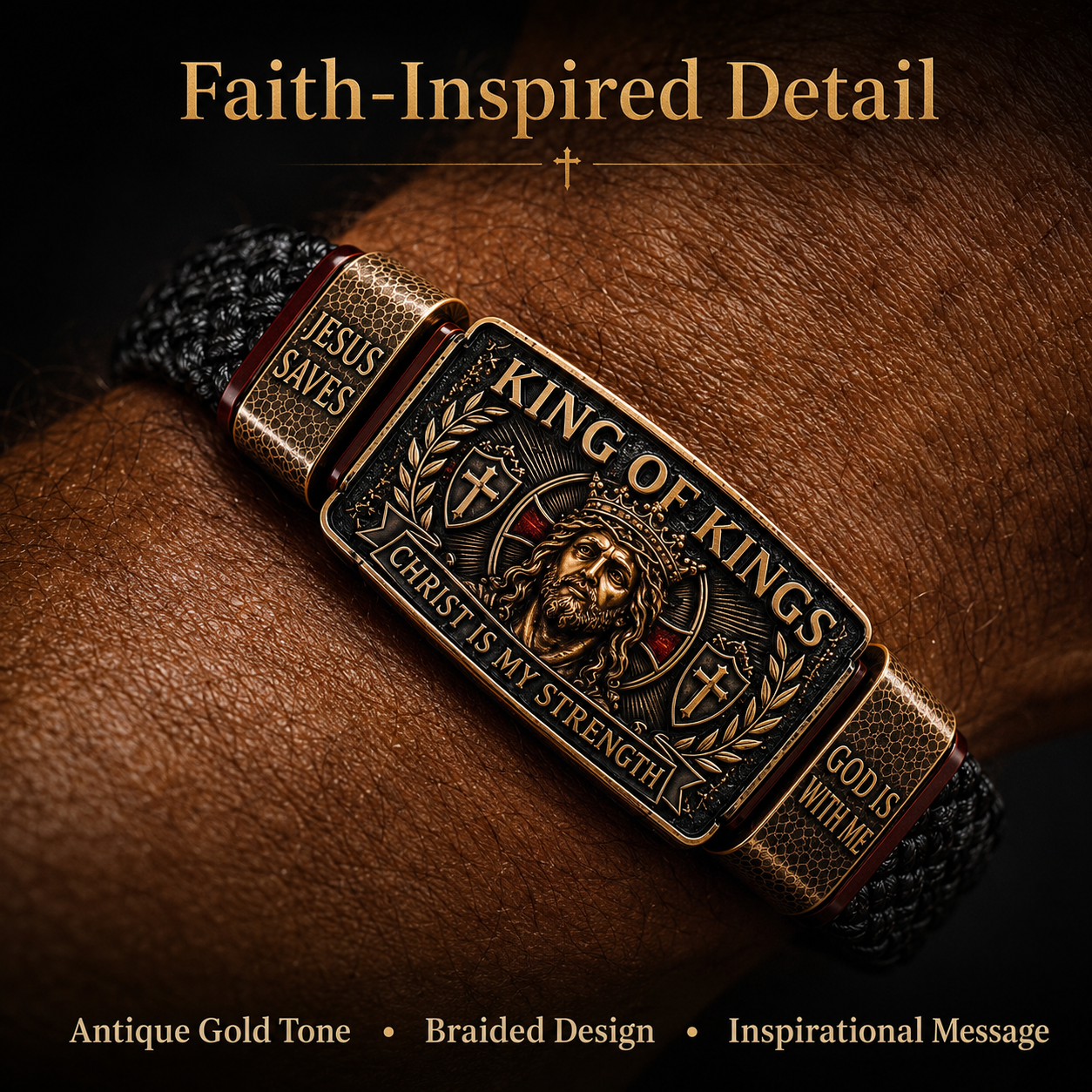 King of Kings Christian Bracelet for Men – Faith-Inspired Braided Wristband Gift