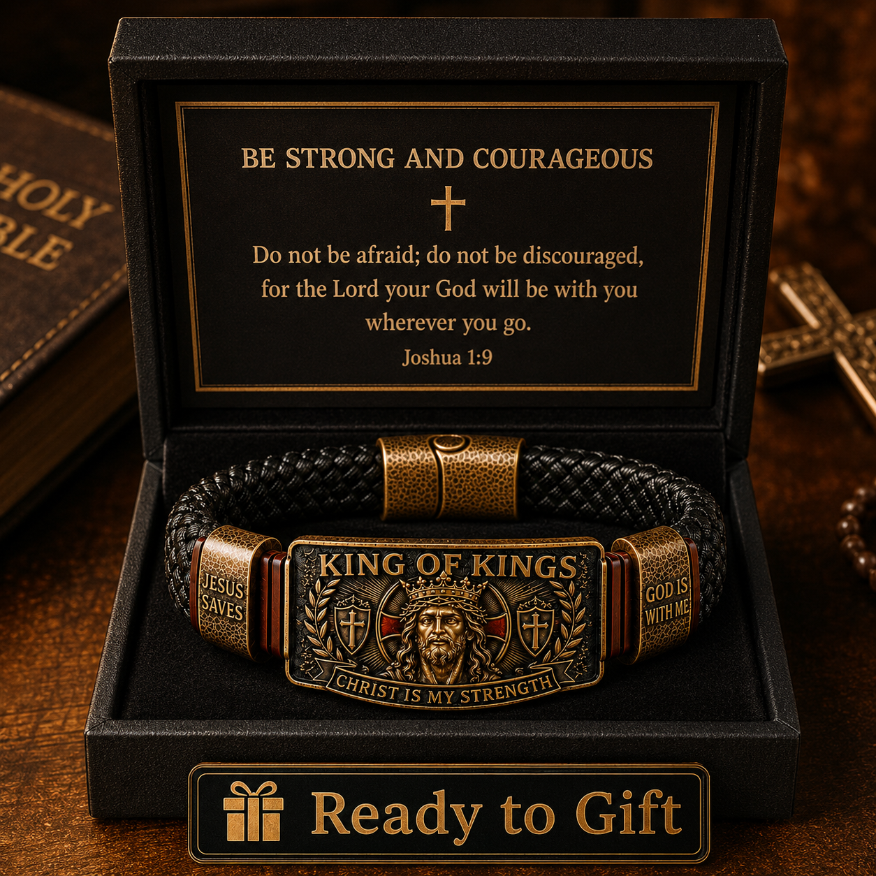 King of Kings Christian Bracelet for Men – Faith-Inspired Braided Wristband Gift