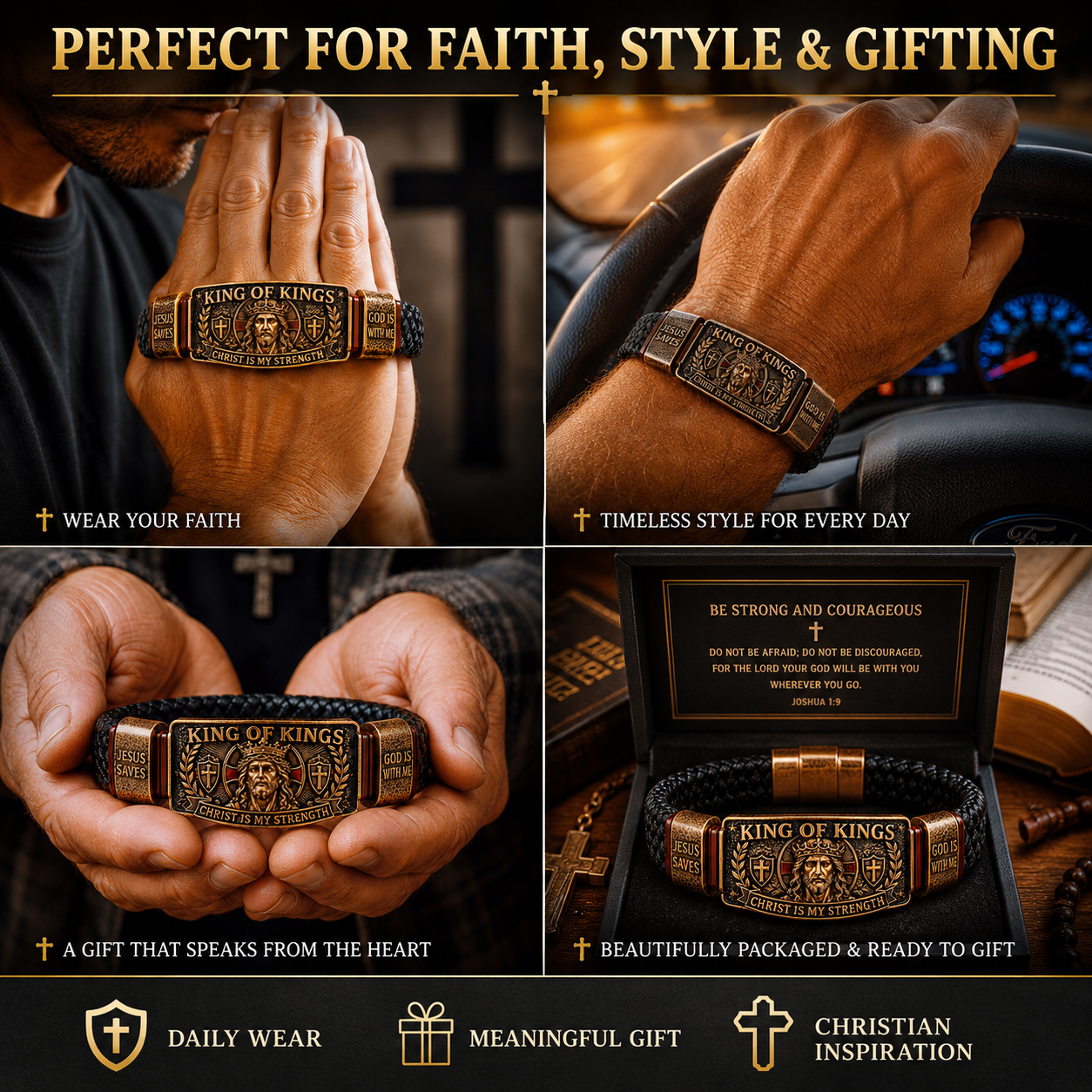 King of Kings Christian Bracelet for Men – Faith-Inspired Braided Wristband Gift