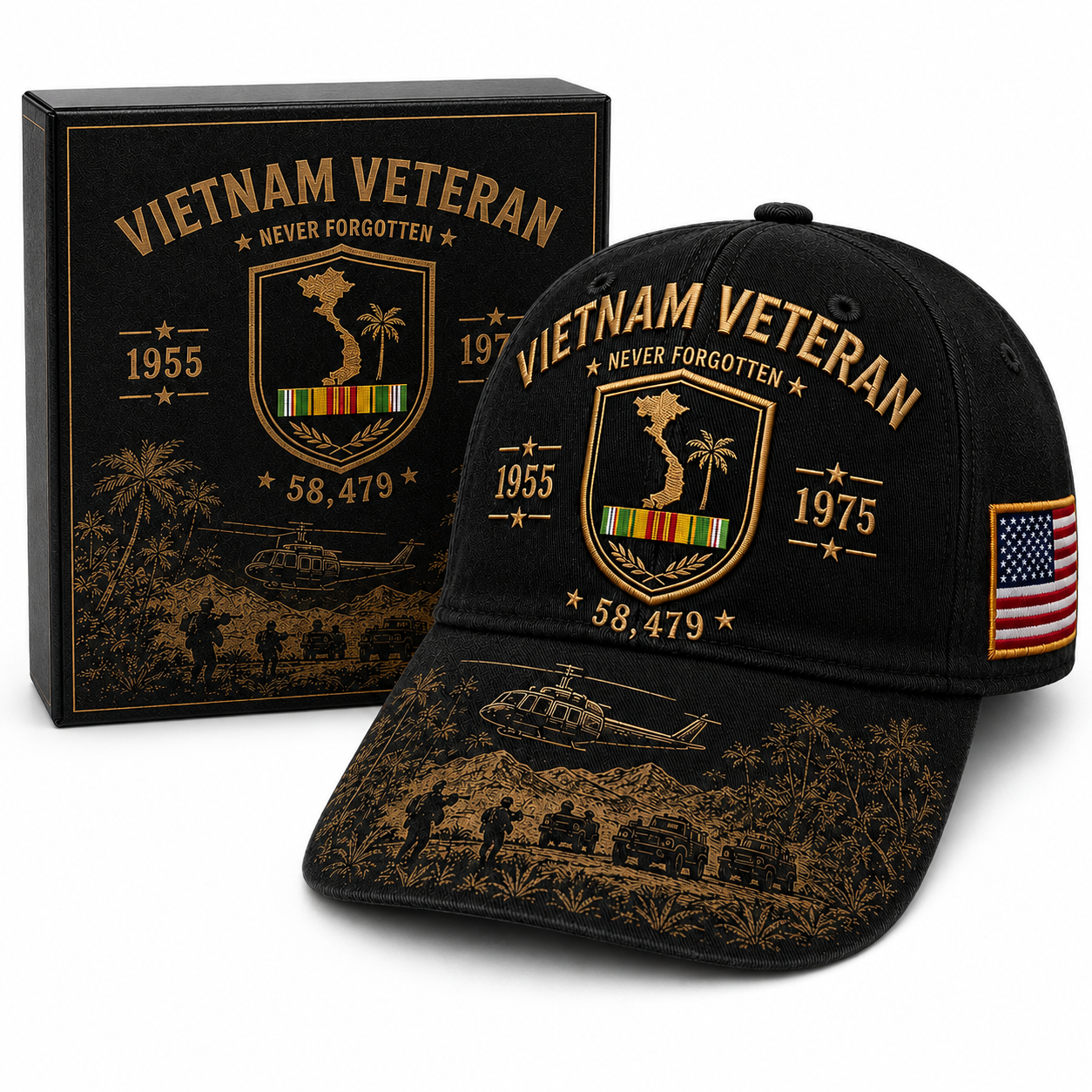 Vietnam Veteran Never Forgotten 1955–1975 Commemorative Cap