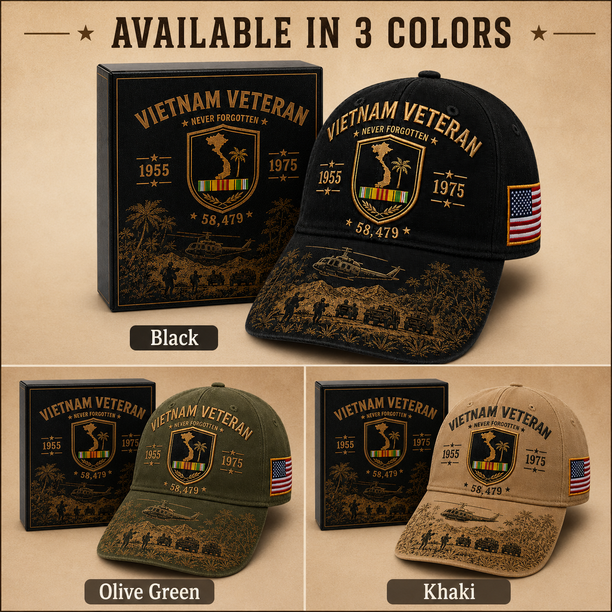 Vietnam Veteran Never Forgotten 1955–1975 Commemorative Cap