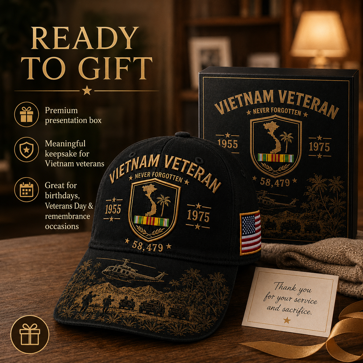 Vietnam Veteran Never Forgotten 1955–1975 Commemorative Cap